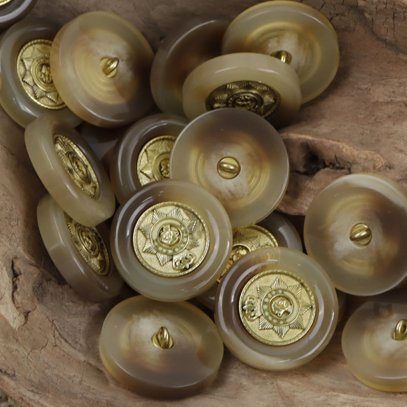 Metal Star Crown Pattern Decorative Resin Buttons for DIY Crafts 10pcs Coffee