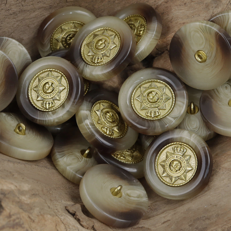 Metal Star Crown Pattern Decorative Resin Buttons for DIY Crafts 10pcs Khaki