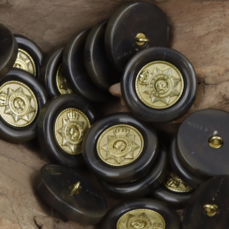 Metal Star Crown Pattern Decorative Resin Buttons for DIY Crafts 10pcs Brown