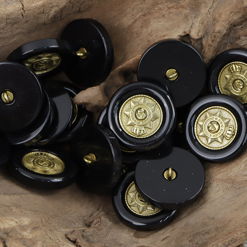 Metal Star Crown Pattern Decorative Resin Buttons for DIY Crafts 10pcs Black