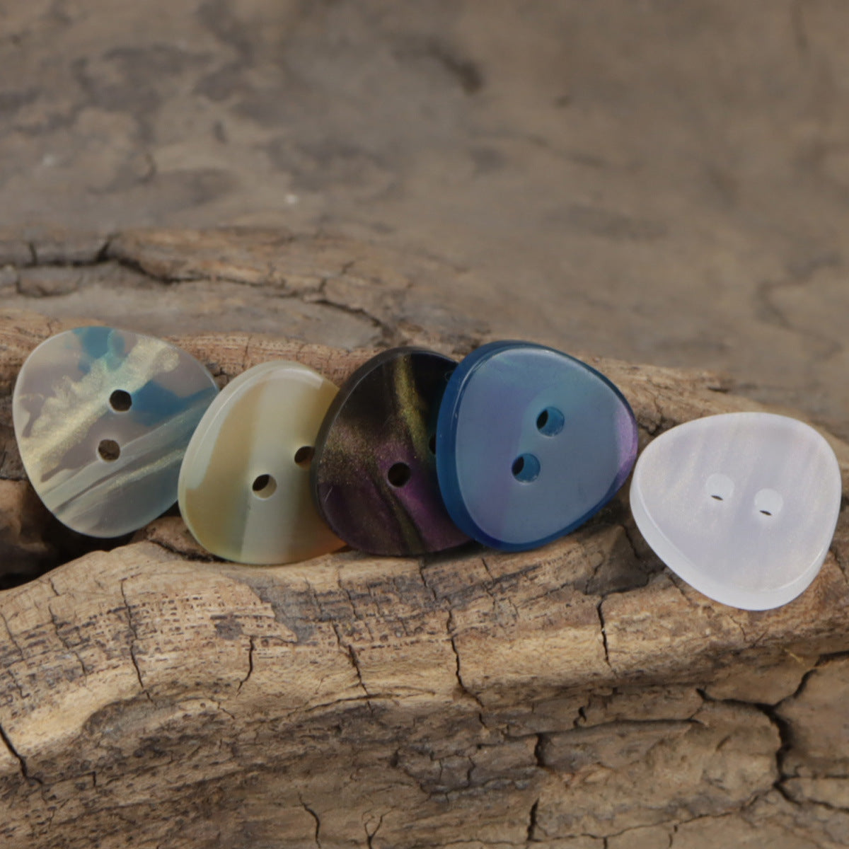 Iridescent Multicolored Irregular Triangle 2-Hole Resin Buttons,30pcs