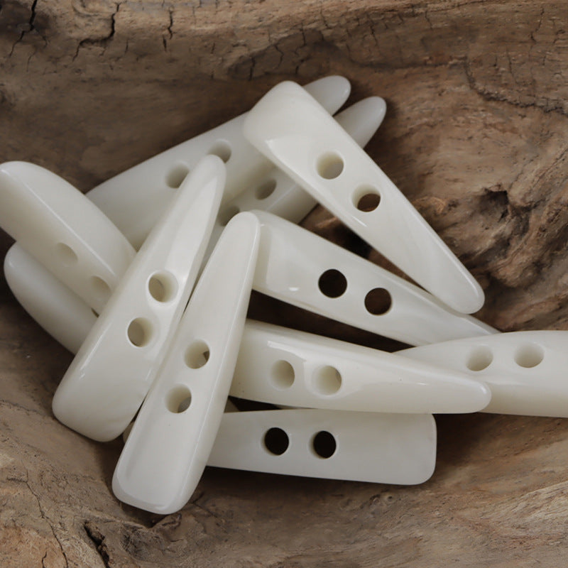 Irregular Long-Shaped White Horn Pattern Resin Toggle Buttons 10pcs