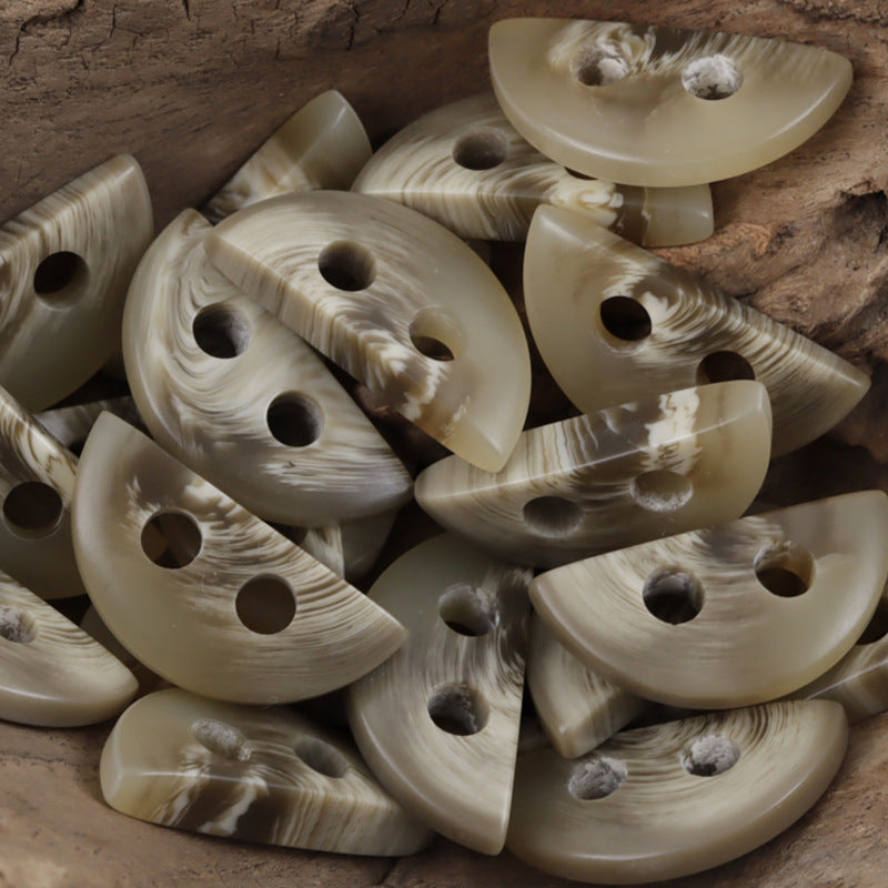Semi-Circular 2 Hole Resin Buttons Imitation Horn Pattern,20pcs Khaki