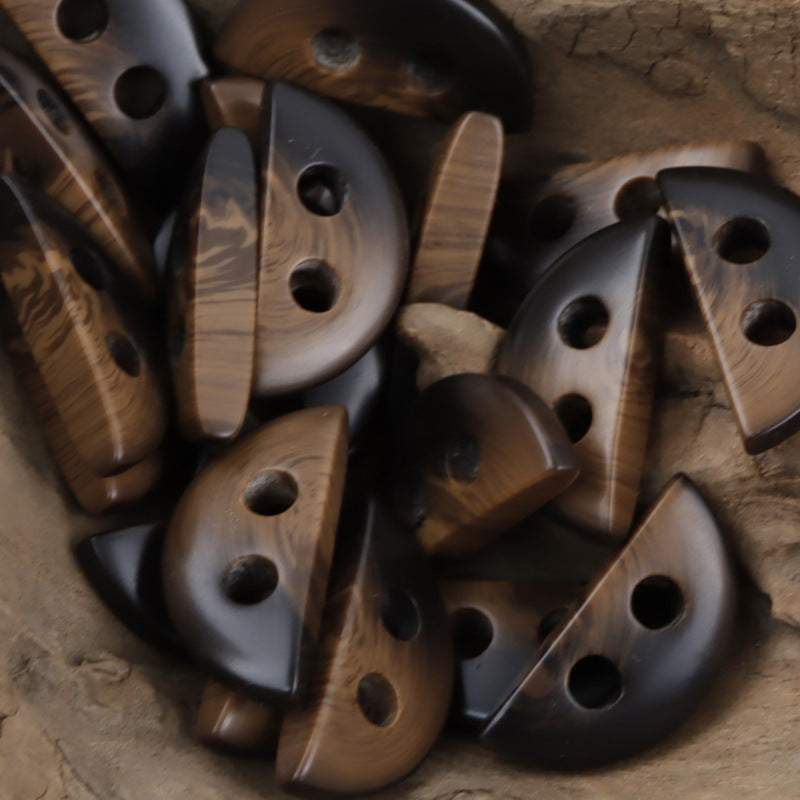 Semi-Circular 2 Hole Resin Buttons Imitation Horn Pattern,20pcs Coffee