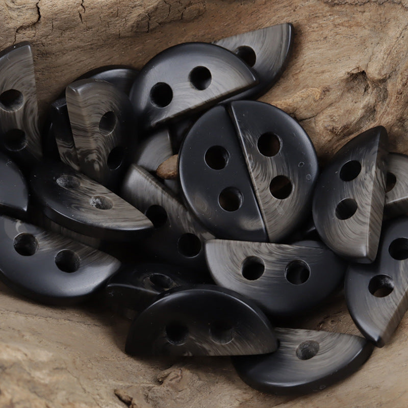 Semi-Circular 2 Hole Resin Buttons Imitation Horn Pattern,20pcs Black