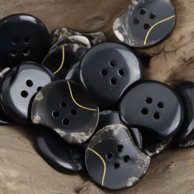 Unique Notched Black White Wavy Resin Buttons for Cardigans 30 Pack