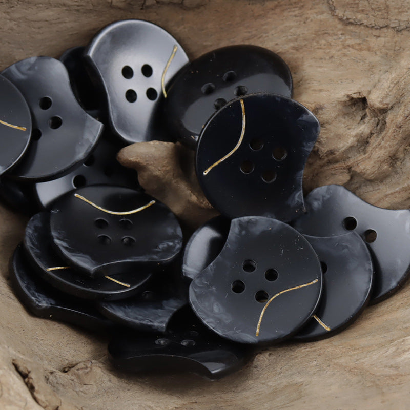 Unique Notched Black White Wavy Resin Buttons for Cardigans 30 Pack
