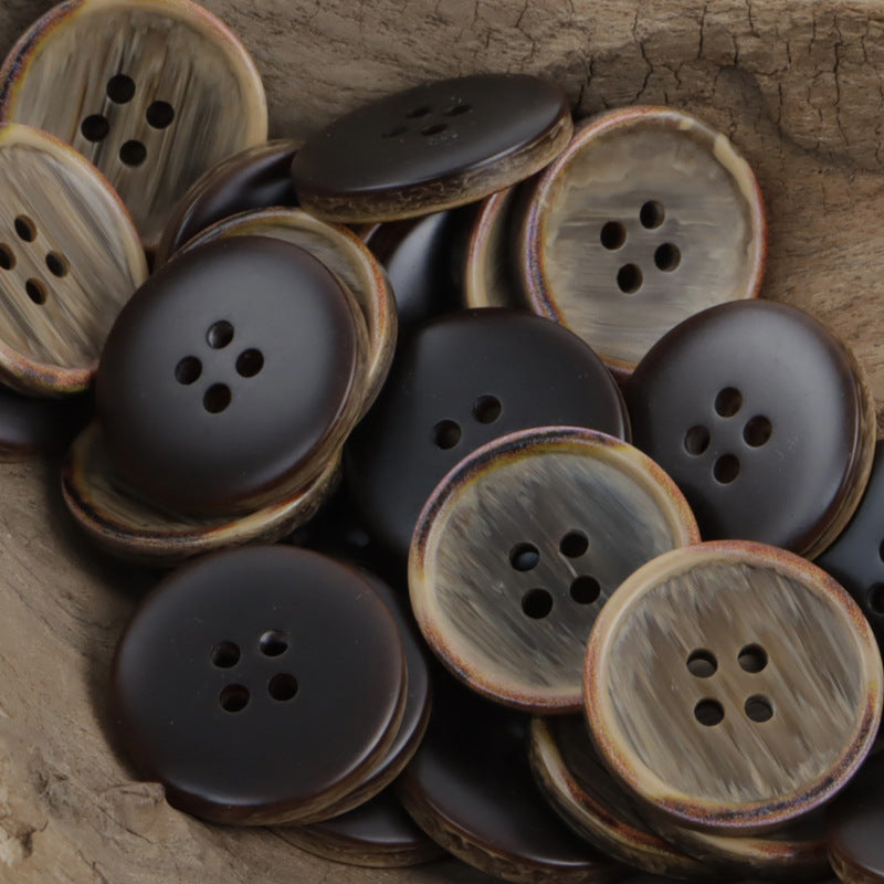 Round Gradient Wood Grain Edge Burnt Resin Buttons 20pcs Coffee