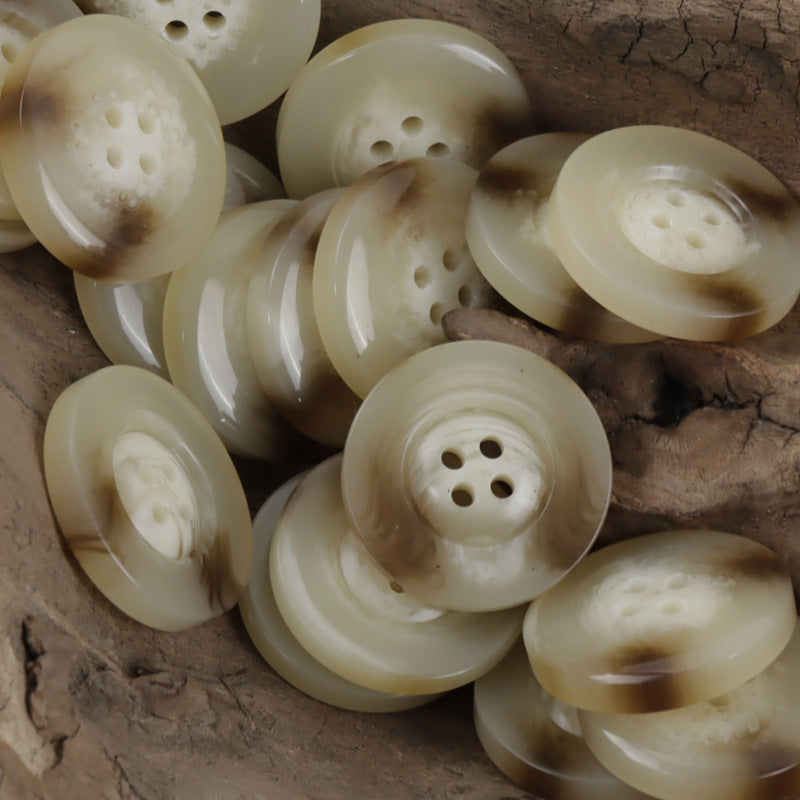 Classic Wide-Edged Resin Buttons Imitating Horn Pattern,50pcs Beige