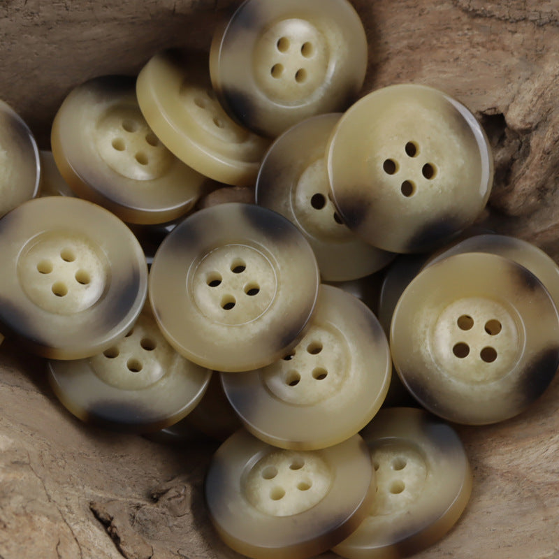 Classic Wide-Edged Resin Buttons Imitating Horn Pattern,50pcs Khaki