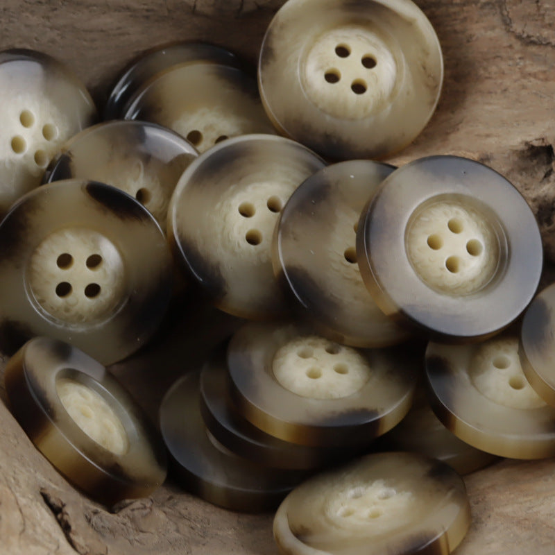 Classic Wide-Edged Resin Buttons Imitating Horn Pattern,50pcs Brown
