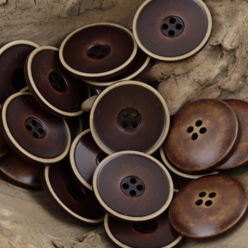 Round 4 Hole Distressed Washed Gradient Resin Buttons,20pcs Coffee