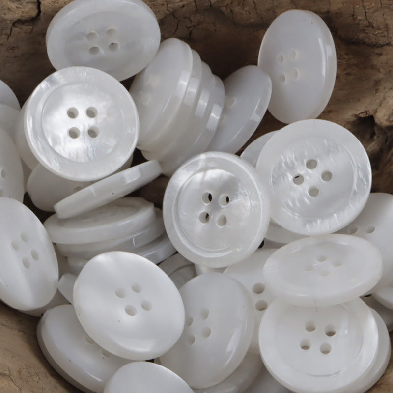 Oceanic Ripple 4-Hole Resin Buttons Circular with Wave Pattern,30pcs White