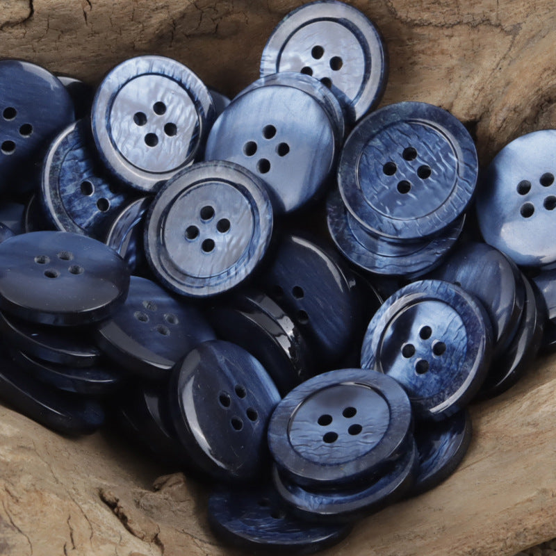Oceanic Ripple 4-Hole Resin Buttons Circular with Wave Pattern,30pcs Deep Blue