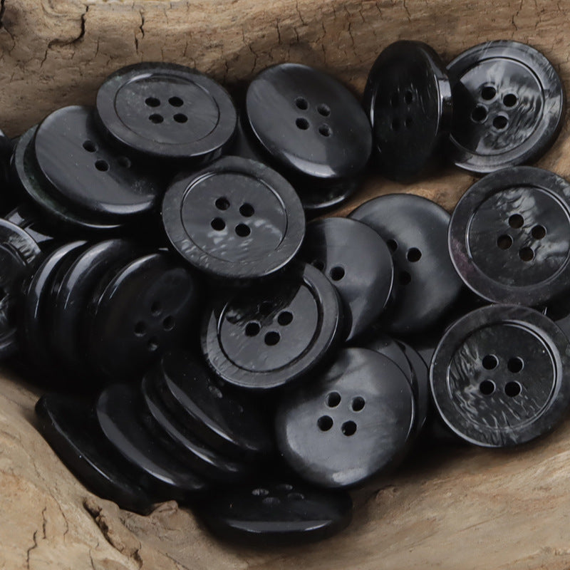 Oceanic Ripple 4-Hole Resin Buttons Circular with Wave Pattern,30pcs Black