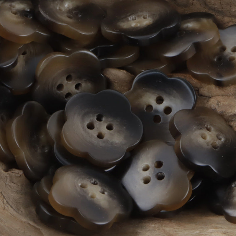 Cute Flower Amber Resin Buttons 20pcs Brown