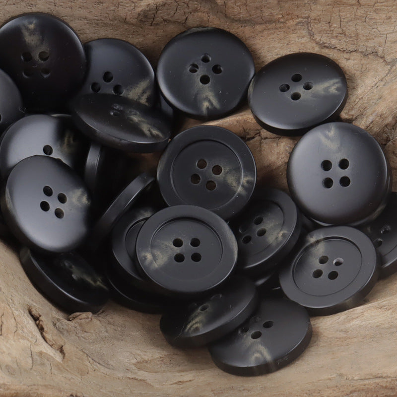 Round Four-Hole Imitation Horn Grain Resin Buttons,20pcs Black