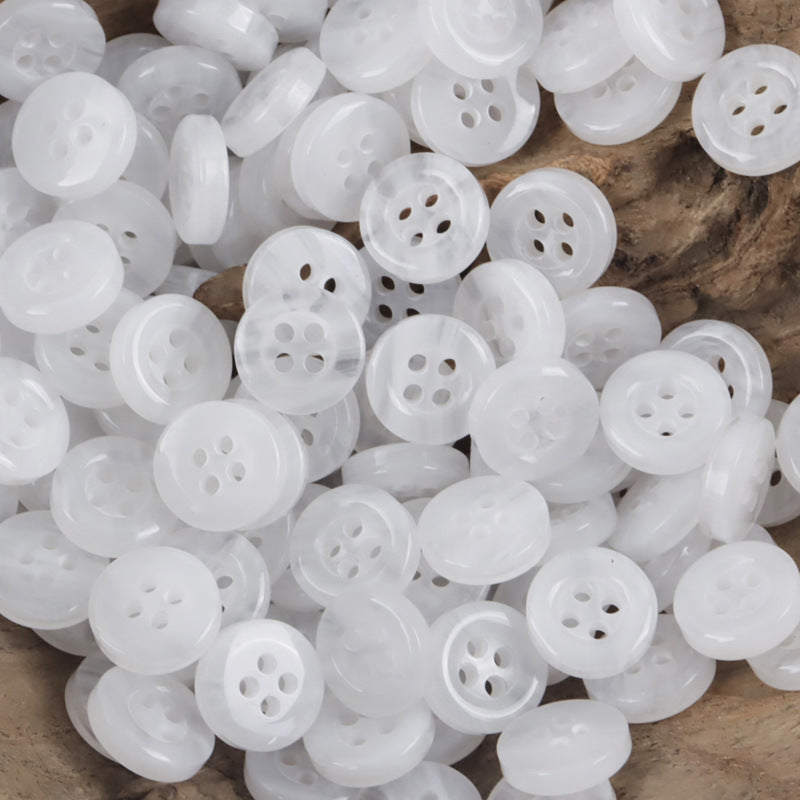 11.5mm 4 Hole Round Resin Buttons for DIY Craft,50pcs White