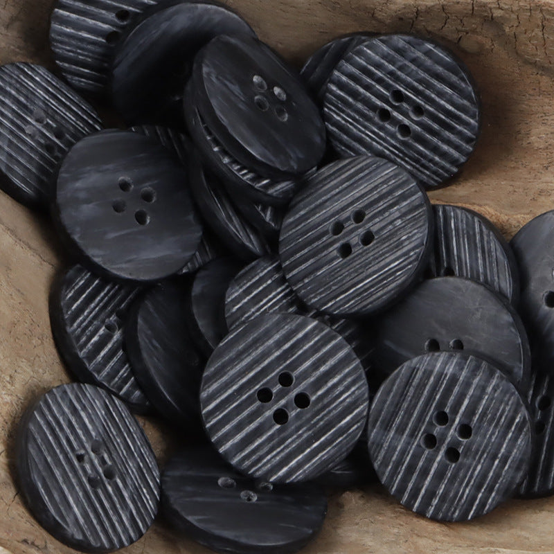 Flat Beveled Irregular Imitation Wood Grain Resin Buttons,20pcs Black