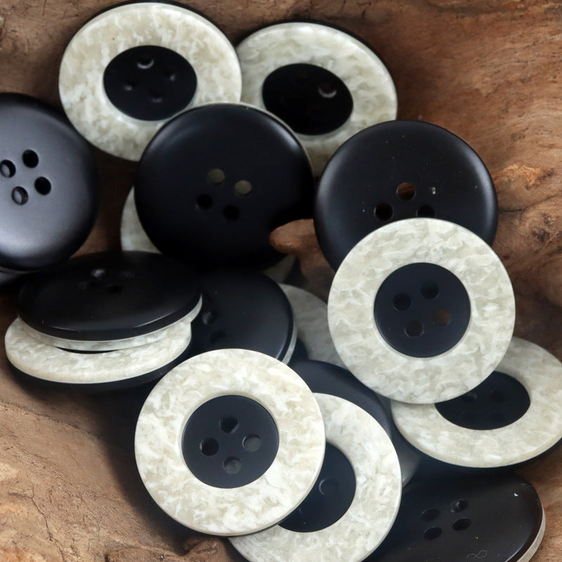 Leopard Print Wide Border 4-Hole Resin Buttons 20pcs White