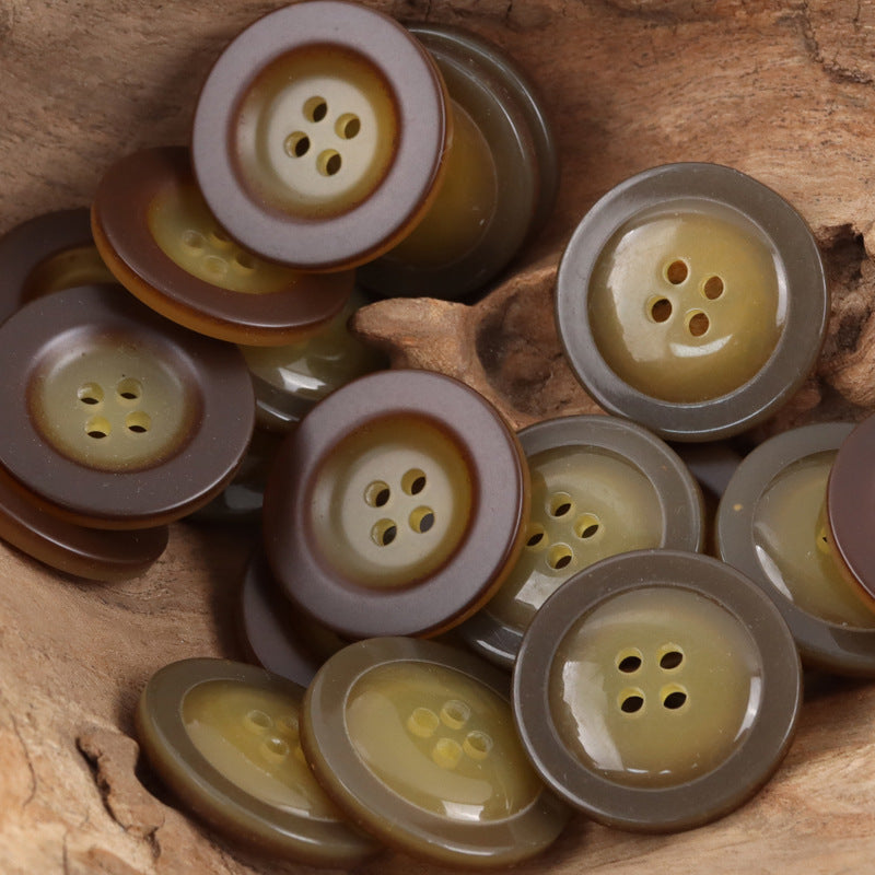 Round 4 Hole Wide-Edged Amber Resin Buttons,20pcs Brown