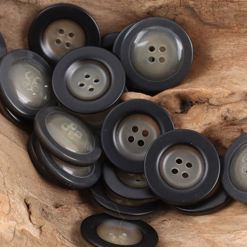 Round 4 Hole Wide-Edged Amber Resin Buttons,20pcs Black