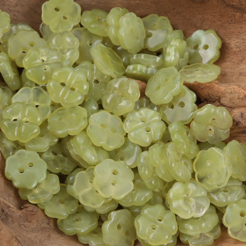 11mm Lovely Little Cherry Blossom Resin Buttons for Children 50pcs Green