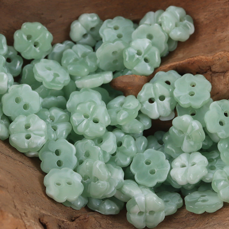 11mm Lovely Little Cherry Blossom Resin Buttons for Children 50pcs Cyan