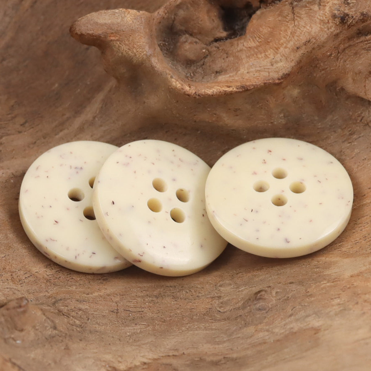 Beige Resin Buttons Thick Round Edge Dotted Flower,20pcs