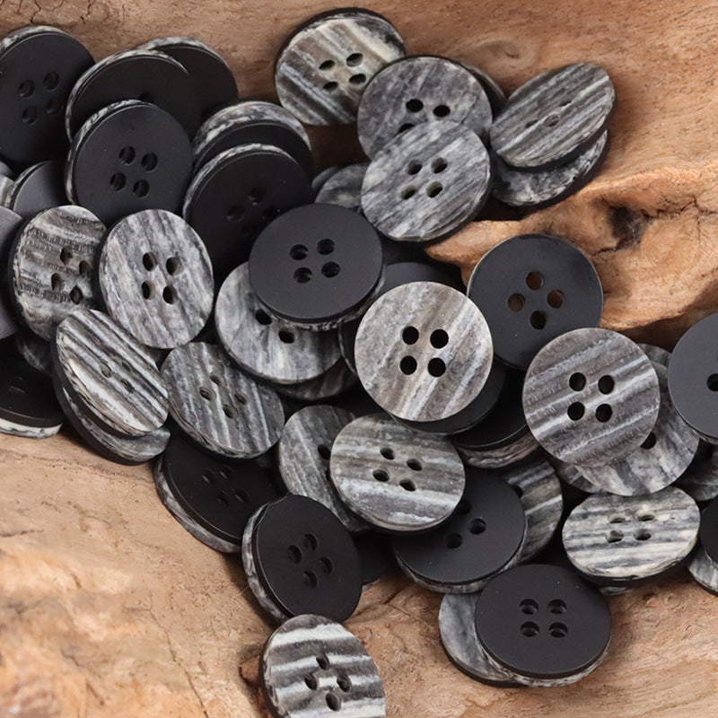 15mm Retro Round Wood Grain Resin Buttons for Coat Shirt 50pcs Black Gray