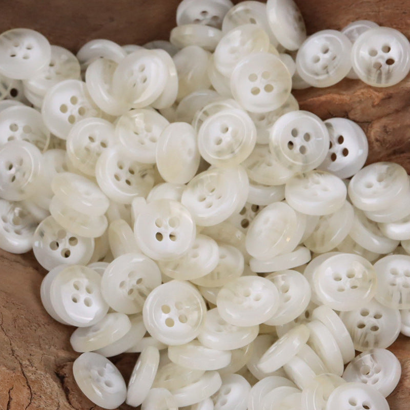 11.5mm Simple Round White Four Hole Resin Shirt Buttons,100pcs White