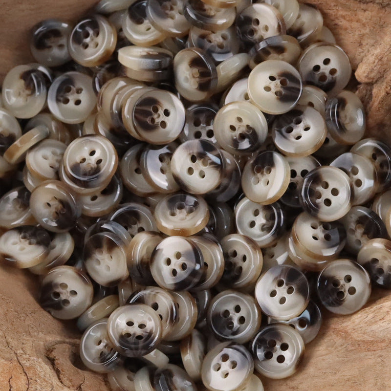 11.5mm Simple Round White Four Hole Resin Shirt Buttons,100pcs Khaki