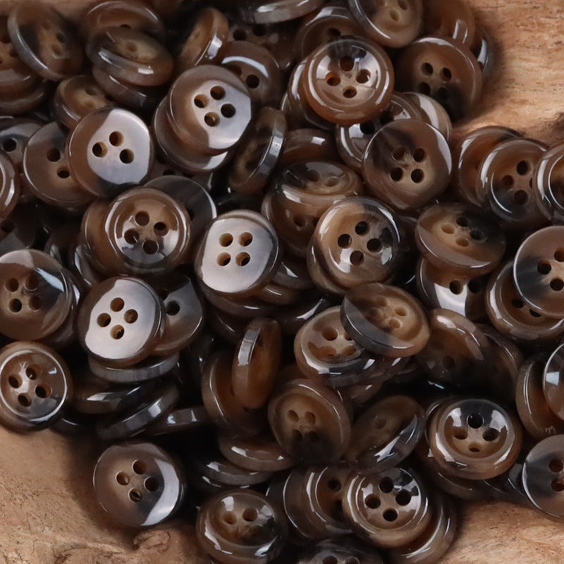 11.5mm Simple Round White Four Hole Resin Shirt Buttons,100pcs Coffee