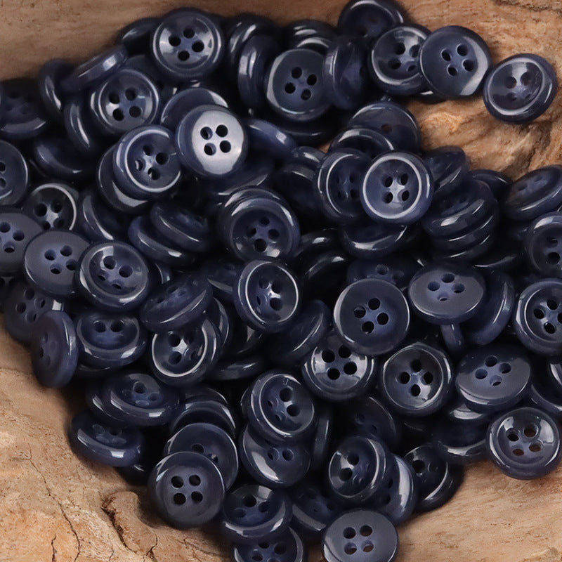 11.5mm Simple Round White Four Hole Resin Shirt Buttons,100pcs Deep Blue