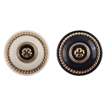 Retro Black-Gold Clover Round Resin Buttons with Metal Shanks 10pcs