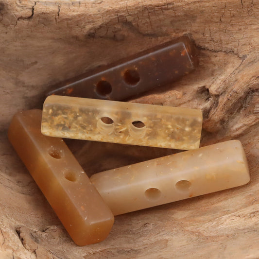 2 Hole Long Strip Wood Chip Patterned Resin Buttons 10pcs