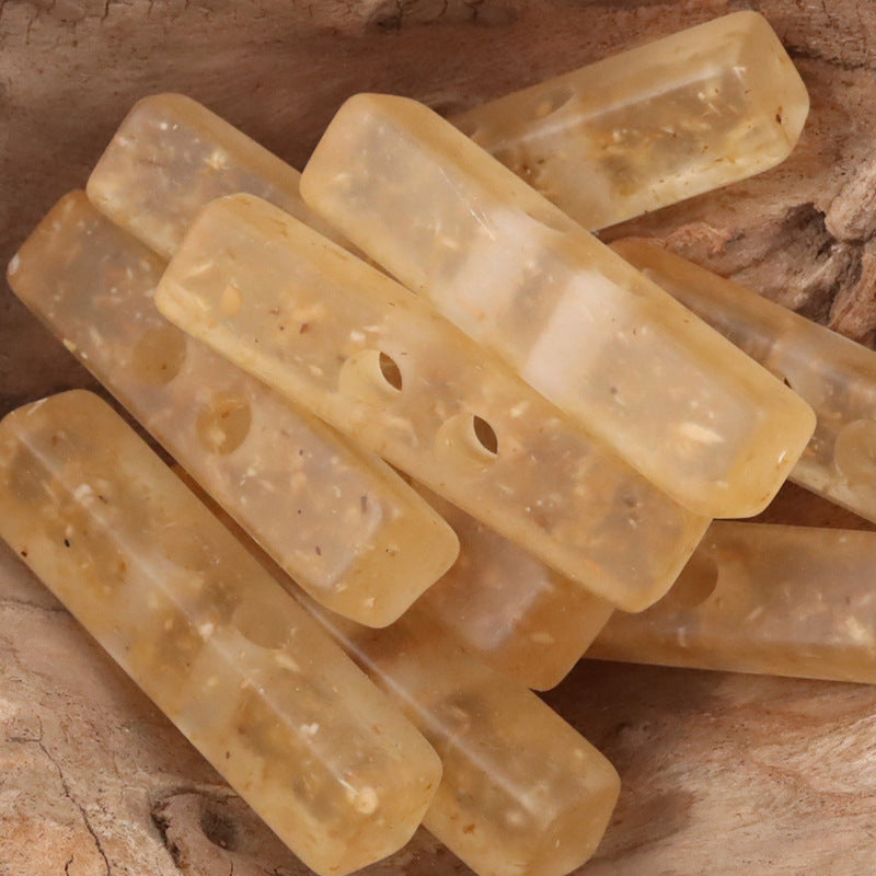 2 Hole Long Strip Wood Chip Patterned Resin Buttons 10pcs Beige Yellow