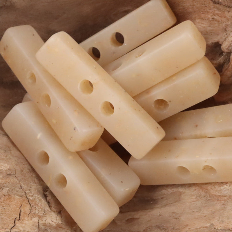 2 Hole Long Strip Wood Chip Patterned Resin Buttons 10pcs Beige