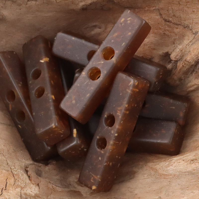 2 Hole Long Strip Wood Chip Patterned Resin Buttons 10pcs Brown