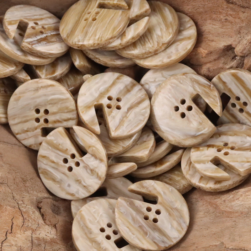 Wood Grain Resin Buttons with Notches for Home Decor Upholstery 20pcs Khaki