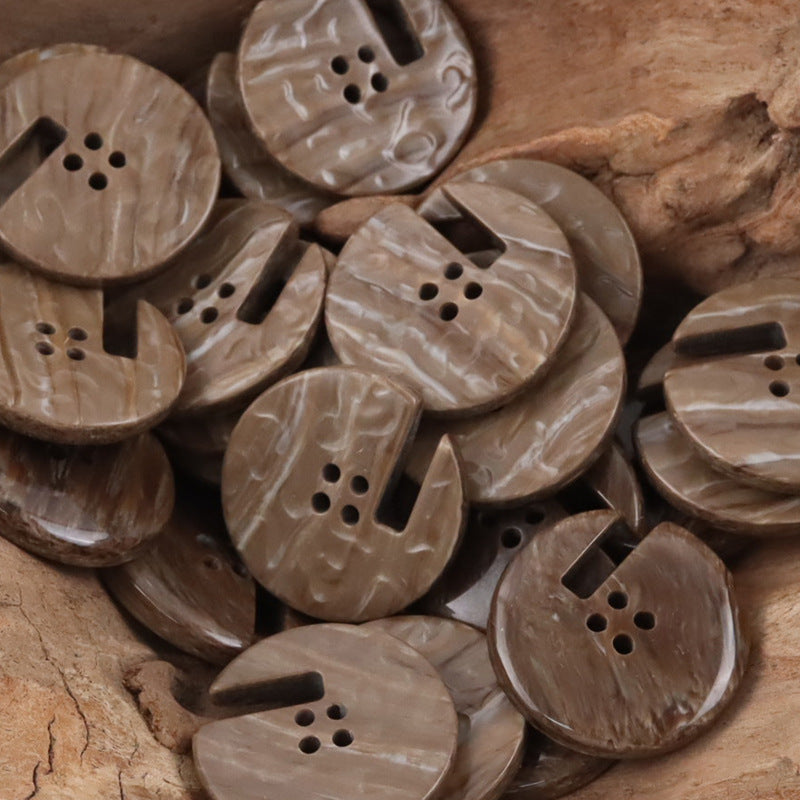 Wood Grain Resin Buttons with Notches for Home Decor Upholstery 20pcs Coffee