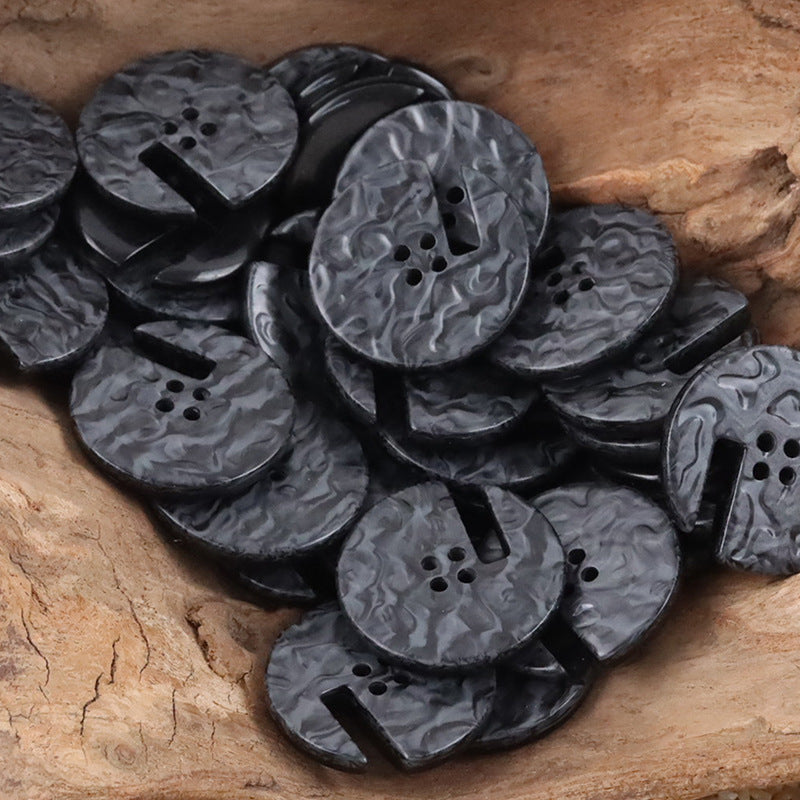 Wood Grain Resin Buttons with Notches for Home Decor Upholstery 20pcs Black
