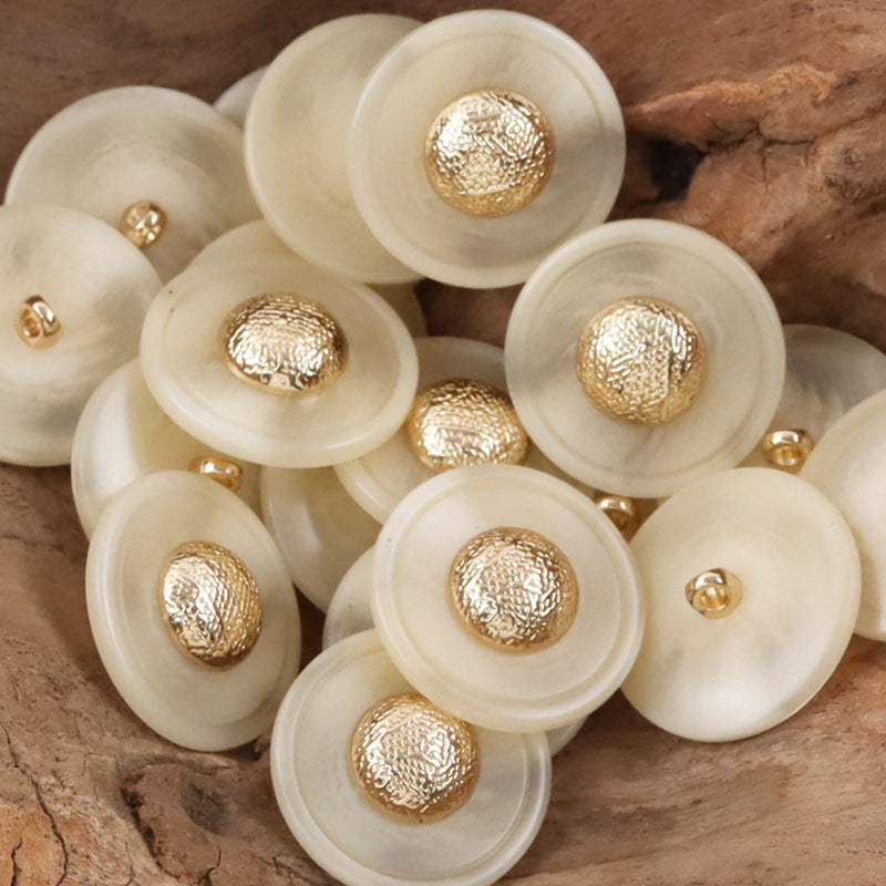 Cap-Shaped Resin Buttons with Metal Shanks for Cashmere Sweaters 10pcs White Gold