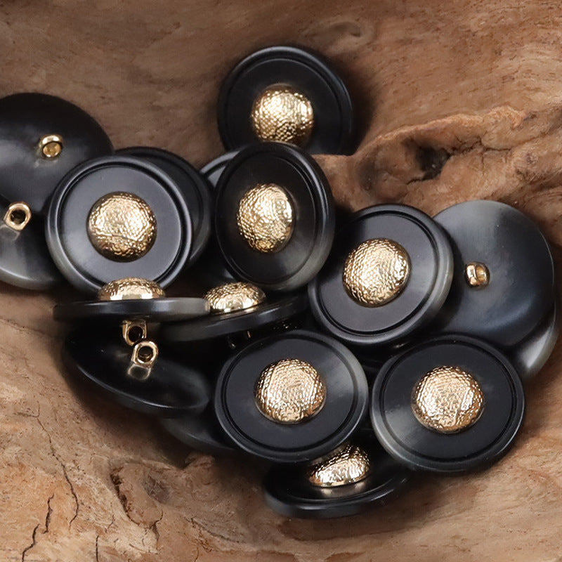 Cap-Shaped Resin Buttons with Metal Shanks for Cashmere Sweaters 10pcs Black Gold
