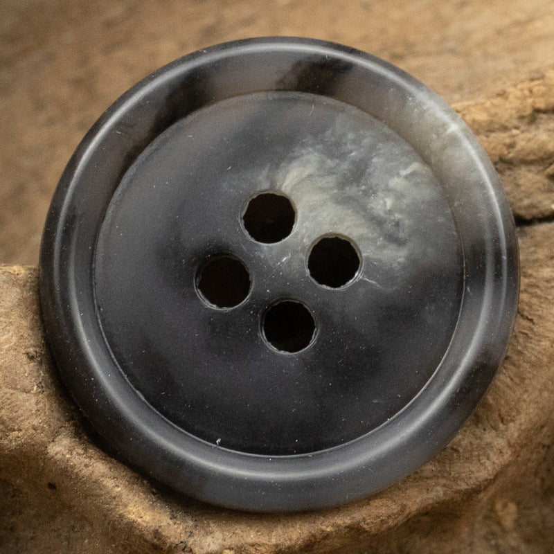 Urea Resin Buttons Imitation Horn Pattern,Round 4 Hole,10PCS Dark Gray