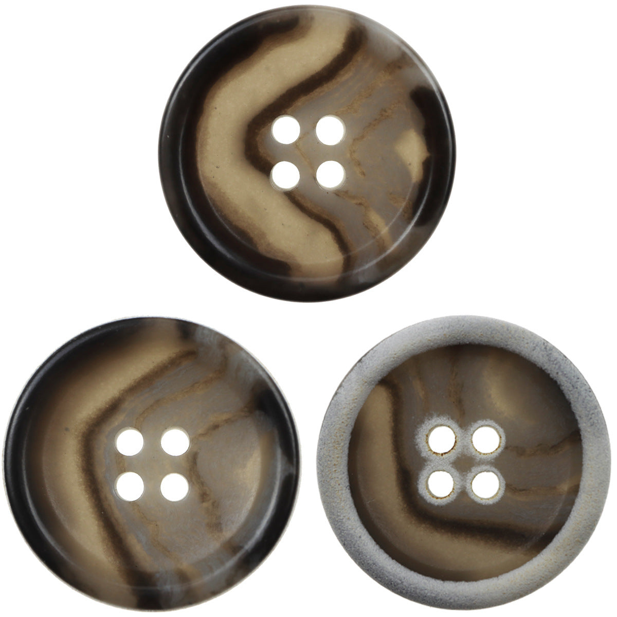 Vintage Burnt-Edge Black-Gray Textured Urea Buttons 30 Pack