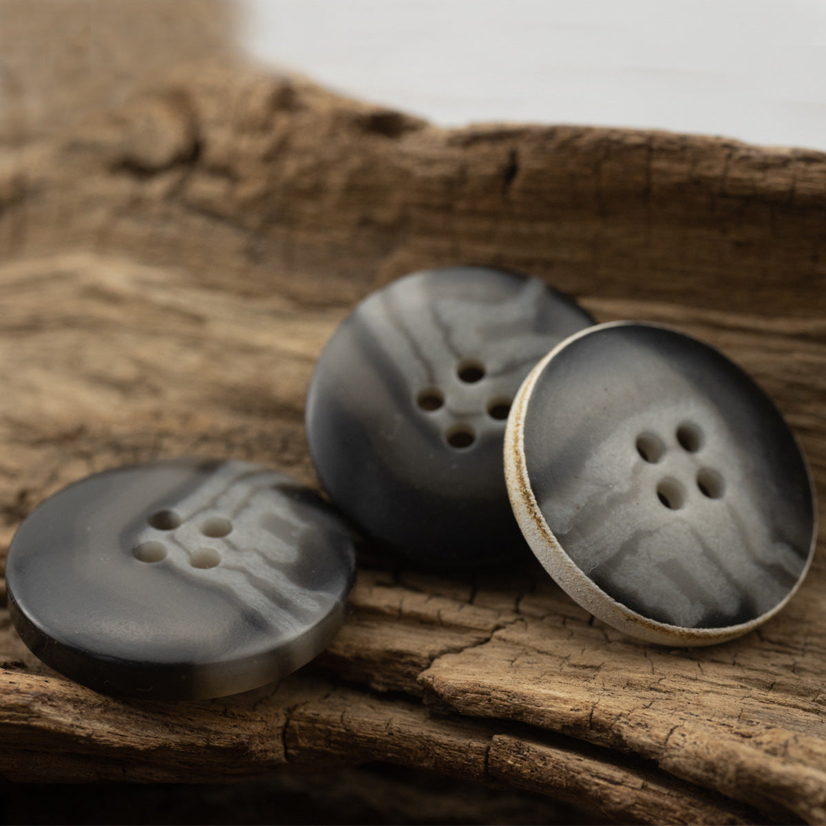 Vintage Burnt-Edge Black-Gray Textured Urea Buttons 30 Pack