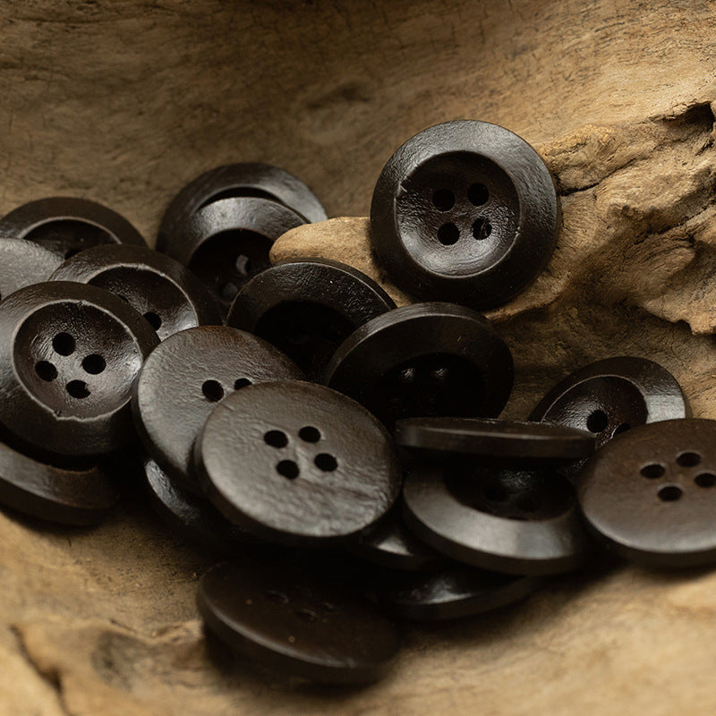 Premium Pear Wood Buttons with Red Lacquer Finish 100pcs Dark Brown