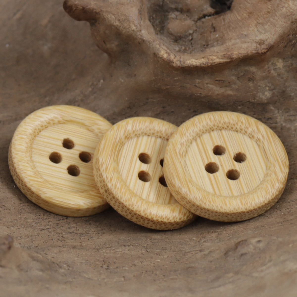 Sustainable Bamboo Buttons Thick Rounded Edges 4 Holes 10pcs