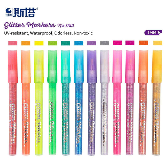 STA 1152 Glitzermarker, 12 Farben, für selbstgemachte Fotoalben, Künstlerzeichnungen